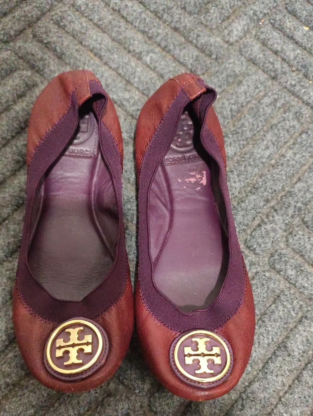 Tory Burch Burgundy Leather Logo Ballet Flats